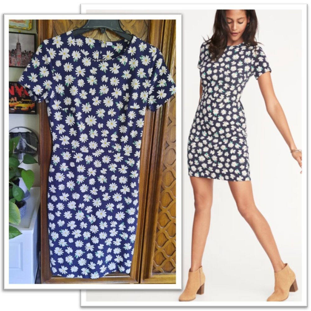 Old Navy Printed Ponte-Knit Sheath Dress - Navy Daisy Print, Size XS